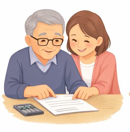 高齢者と書類のやり取り