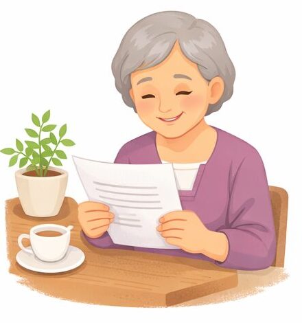 高齢者と書類のやり取り