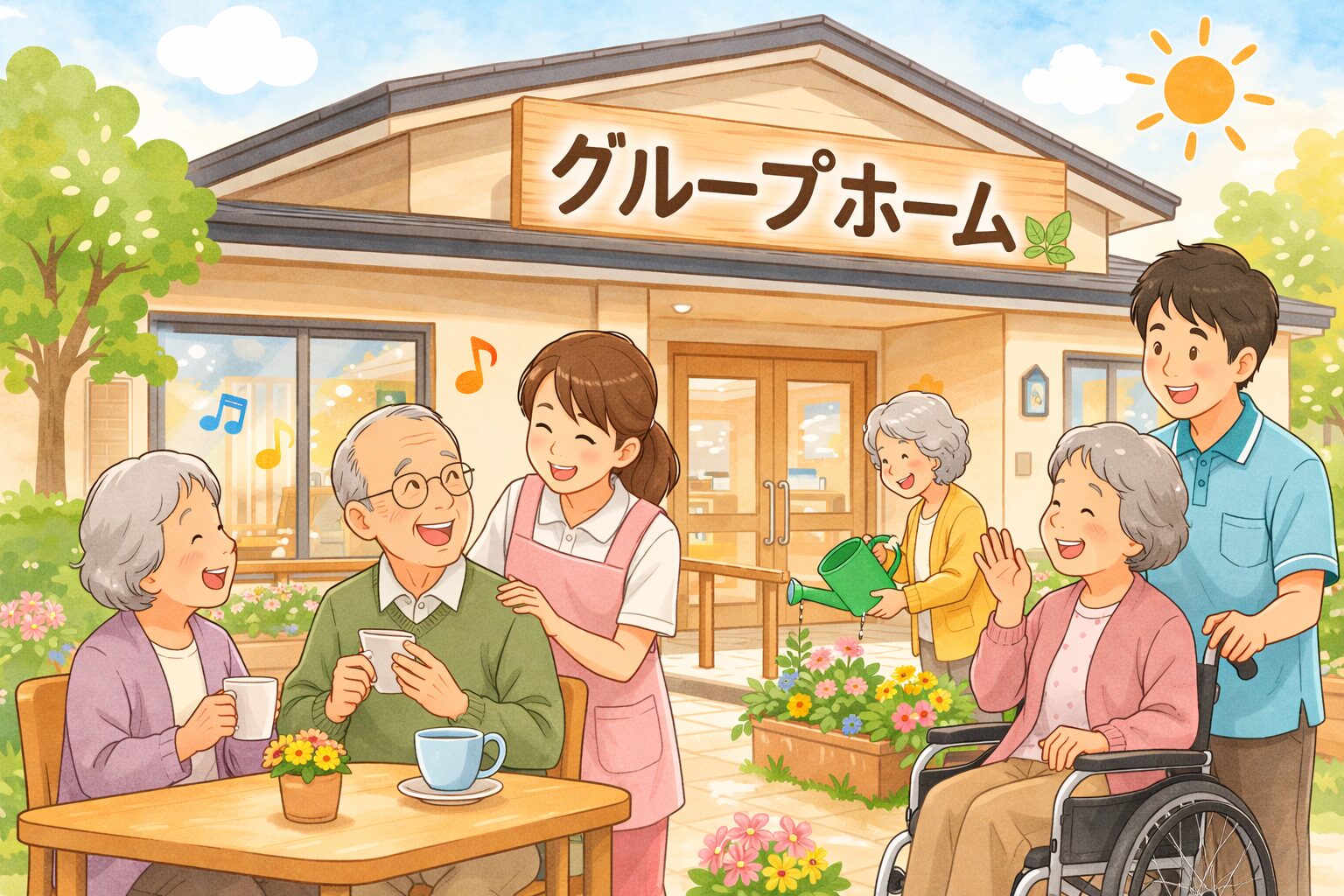 明るいグループホームの風景