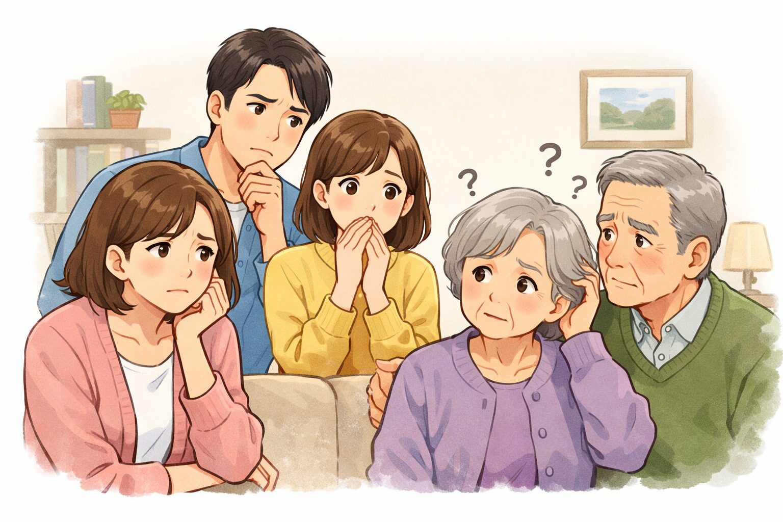 家族の心配な瞬間イラスト