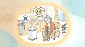 「使用済みの大人用おむつが臭うのがつらい」イメージイラスト